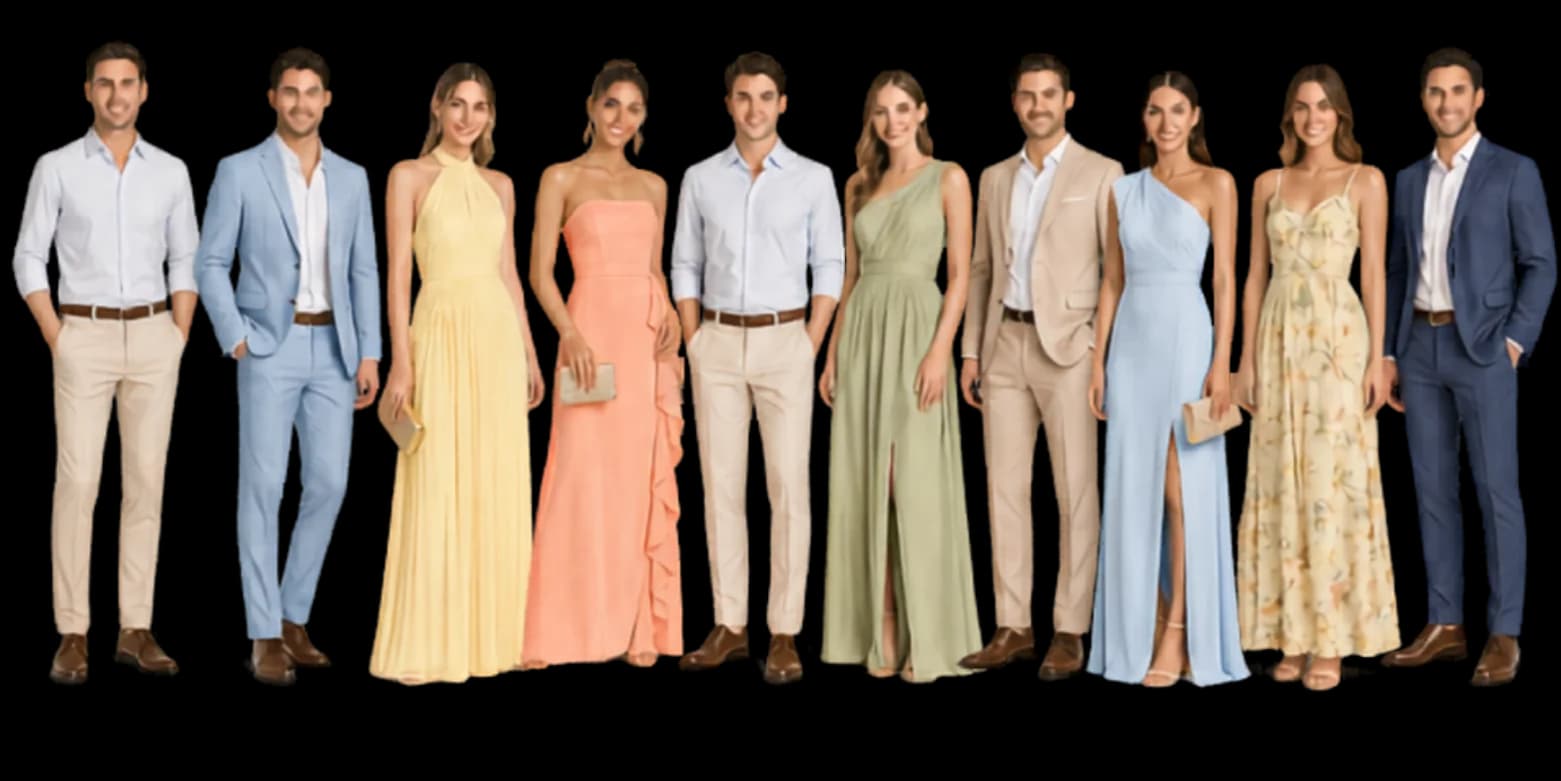 Sugestões de looks esporte fino — convidados em tons pastéis